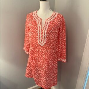 Boden Orange & White Print V-Neck Long Tunic size 12
